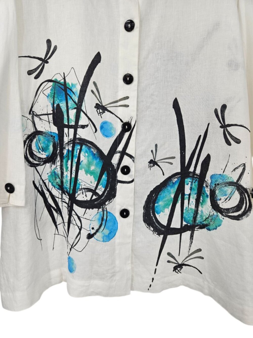 John Mark Abstract Button Up Linen Top White Women's Size 1X Artsy Art To Wear - Picture 4 of 11